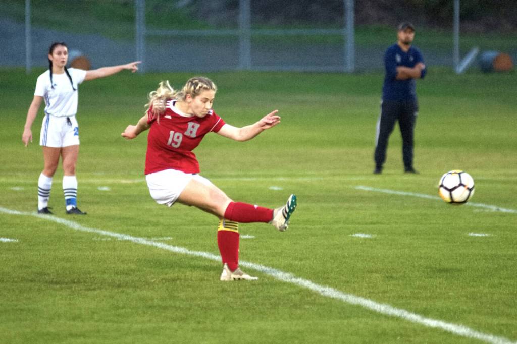 DAILY WORLD FILE PHOTO Hoquiam midfielder Emma Johnson (19) was one of two Grizzlies named to the 1A Evergreen Leagues Second team along with teammate Briana Herrera (defender).