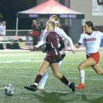 RYAN SPARKS | THE DAILY WORLD Montesano midfielder Lily Causey scores after receiving a through pass from teammate Mikayla Stanfield in the first half of the Bulldogs 4-0 win over Tenino on Thursday in Montesano. The victory earned Monte a spot in the 1A District 4 title game against La Center on Saturday in Vancouver.
