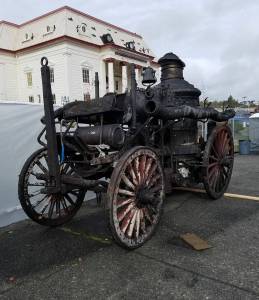 The 1902 Metropolitan steam pumper was one of the first modern pieces of firefighting equipment purchased in Aberdeen prior to the citys major fire on Oct. 16, 1903. This was its condition shortly after it was recovered from the old armory building after the fire. (File photo)