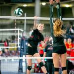 ERIC TRENT | THE CHRONICLE Raymonds Kyra Gardner scores a point off a kill against Walla Walla Academy in the 2B State Volleyball Tournament semifinals on Friday at the SunDome in Yakima.