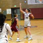 RYAN SPARKS | THE DAILY WORLD Montesano forward McKynnlie Dalan (34) scored seven points in her first varsity basketball game in over a year against WF West on Tuesday in Montesano.