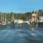 The intersection at Market and F Street in Aberdeen was closed during the afternoon hours of Monday, Jan. 3, 2022, because of flooding throughout Grays Harbor County. (Matthew N. Wells | The Daily World)