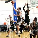 RYAN SPARKS | THE DAILY WORLD Grays Harbor sophomore Tristan Schoepf scores to give the Chokers the lead late in the second half of a 64-63 victory over Highline on Wednesday at Grays Harbor College in Aberdeen.