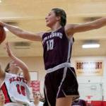 ALEC DIETZ | THE CHRONICLE
Montesano forward Mikayla Stanfield (10) blocks a shot from Tenino's Grace Vestal during the Bulldogs 58-34 win on Saturday in Tenino.