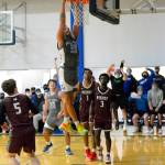 RYAN SPARKS | THE DAILY WORLD Grays Harbor forward David Featherston Jr. (32) throws down a dunk during the Chokers 80-75 overtime loss to Pierce College on Wednesday in Aberdeen. Featherston led the Chokers with 27 points and 11 rebounds.