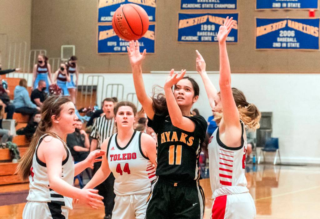 JARED WENZELBURGER | THE CHRONICLE North Beach junior Anna Eastman (11) looks to shoot during a 37-19 loss to Toledo in a 2B District 4 Tournament game Tuesday night in Rochester.