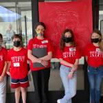 Lincoln Elementary School students provide guided tours of the new building and identified major renovations. From left to right: Kyron Calica (4th grade), Eli Jones (4th grade), Lyric Ramstein (4th grade), Aubrey Mapel (5th grade), and Harley Quimbey (5th grade).  Erika Gebhardt I The Daily World