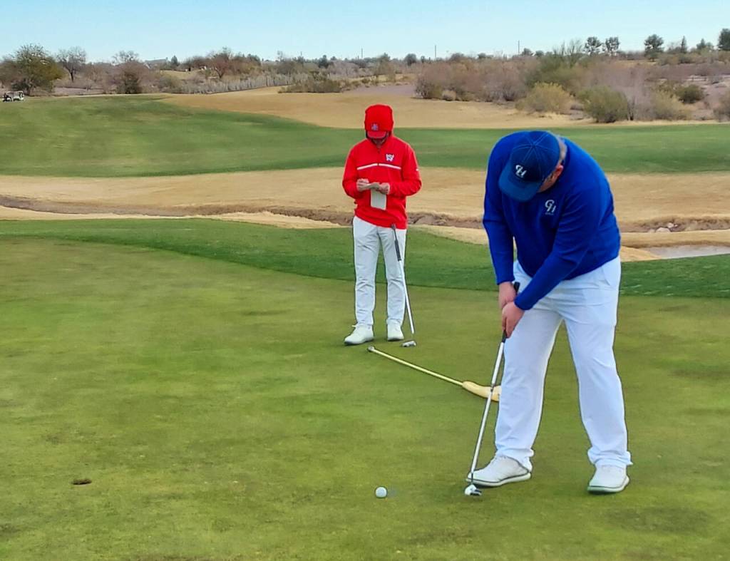 SUBMITTED PHOTO Grays Harbor Colleges Ryan Feyrer birdies to open the third round of play at the Las Vegas Shootout in Boulder Creek, Nevada on Tuesday. Feyrer placed 19th overall.