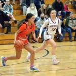 RYAN SPARKS | THE DAILY WORLD Montesanos Maia Young (13) defends Zillah guard Mia Hicks during the Bulldogs 59-52 regional-round victory on Saturday at WF West High School in Chehalis.