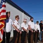 Photos by Matthew N. Wells | The Daily World
Elma VFW Bill Mann Post 1948 members (from left to right) Jim Mears, Tyler Marriott, Bill Wickwire, Cody Fries, Chuck McLane and Brad Dendy line up with an American flag and the seven ceremonial M1 Garand rifles that, once stolen, have since been recovered.