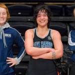 JIM THRALL | MATFOCUS.COM Grays Harbor Colleges Grace Miller, left, Jocelyn Fierro, middle, and Tatum Pine won NCWA National Championships on Saturday in Allen, Texas.