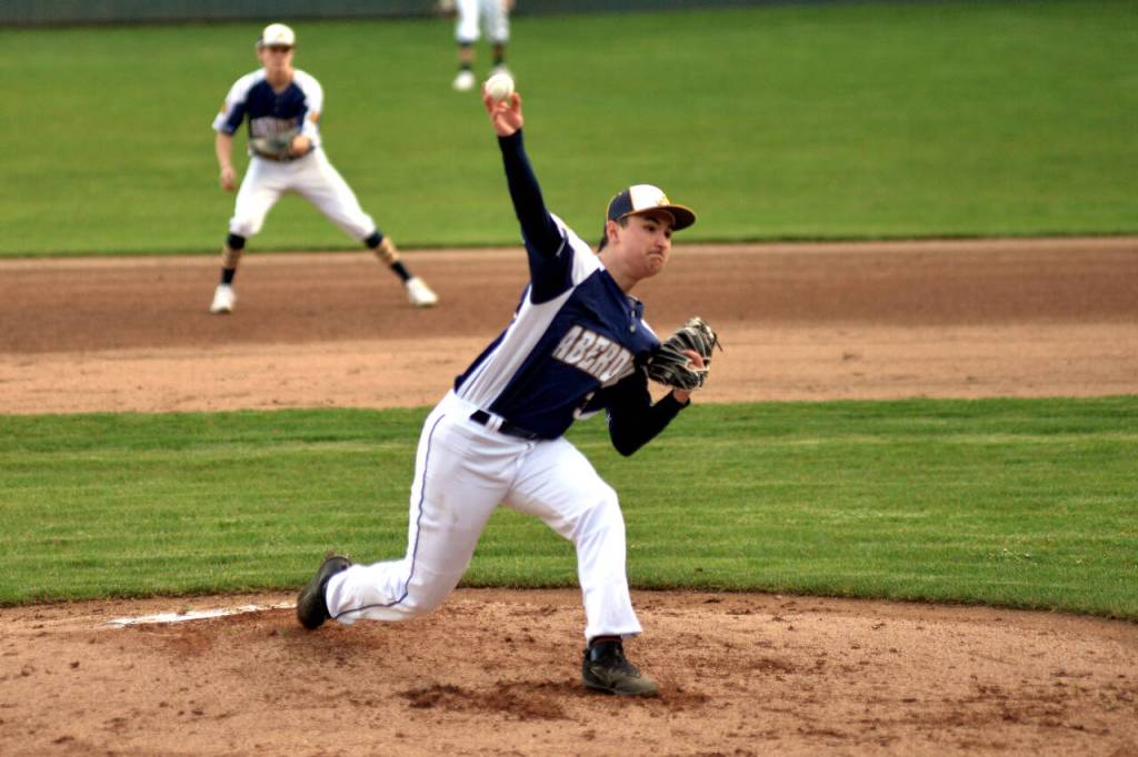RYAN SPARKS | THE DAILY WORLD Aberdeen starting pitcher Malaki Balesteri picked up the win over Hoquiam on Wednesday in Hoquiam, allowing a run on one hit with eight strikeouts in three innings pitched.