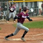 RYAN SPARKS | THE DAILY WORLD Montesano infielder Bode Poler had a home run and two doubles in the Bulldogs doubleheader sweep over Hoquiam on Monday in Montesano.