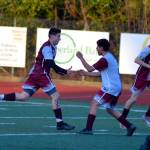 RYAN SPARKS | THE DAILY WORLD Montesano forward Felix Romero, left, celebrates with teammate Jiovanny Torres after scoring a goal in the 6th minute against Elma on Wednesday in Montesano.