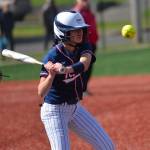 RYAN SPARKS | THE DAILY WORLD Pe Ell-Willapa Valleys Dani Shannon watches a pitch sail by during a 7-5 victory over Montesano on Monday in Montesano. Shannon had two doubles in the game.