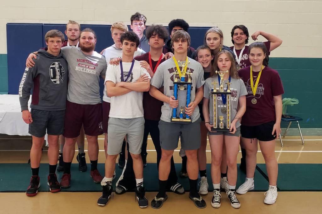 SUBMITED PHOTO The Montesano powerlifting team competed at the Washington State High School Powerlifting Championships on Saturday at Northwest Christian High School in Lacey.