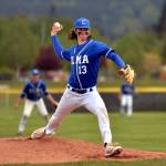 RYAN SPARKS | THE DAILY WORLD Elma starting pitcher Gibson Cain allowed two earned runs on five hits in 4 1/3 innings pitched in a 3-0 loss to La Center in the 1A District 4 championship game on Friday at Castle Rock High School.