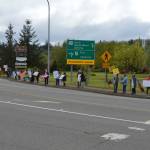 A group of approximately 35 protestors, representing a variety of ages and genders, gathered on Saturday at a busy intersection in Raymond to express their support for continuing the federal protection of abortion access. Photo courtesy of Sherri McDonald