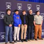 Allen Leister | The Daily World 
Logan Zimmerman, left, Misael Oliveros Farias, Brandon Orcutt, Sonny Mougous and Kaleb Anderson pose for photos after signing their apprenticeships papers. Elma is the first school district in Grays Harbor County to offer aerospace and advanced manufacturing apprenticeships.