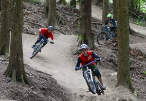 Philip A. Dwyer | The Bellingham Herald | TNS | File Photo 
Mountain bikers Miles Freelan, 15, left to right, Spencer Arps, 14, and Eric Brown of the Whatcom Mountain Bike Coalition ride the Evolution Trail on Galbraith Mountain on Sept. 16, 2016 in Bellingham.