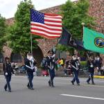 Matthew Wells | The Daily World
Aberdeens VFW Post 224 Honor Guard carries the U.S. flag, the state of Washington flag, and the POW-MIA (Prisoners of War-Missing in Action) flag at the start of the Aberdeen Founders Day Parade on Saturday, July 2, 2022, in downtown Aberdeen.