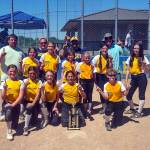 SUBMITTED PHOTO The Aberdeen all-star 12U softball team won the Cascade League district championship with a 22-10 win over Hoquiam on Saturday, June 26 in Aberdeen. Pictured are (front row, from left) Jordyn Mills, Kylie Wilson, Ailyn Haggard, Klementine Servellon, Emily McGrath. Middle row: Dahly Vessey, Presley Stone, Kalena Rhoads, Arya Siegel, Olivia Perez, Kamryn Turpin. Back row: Coaches Rory Rhoads, Cassandra Koonrad, Todd Wilson and John McGrath.