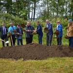 Local, state, and federal officials joined Gov. Jay Inslee at the ceremonial groundbreaking of the new Fry Creek Pump Station in Aberdeen on Thursday, July 7, 2022. From left to right: state Rep. Jim Walsh (R-19th District), Hoquiam City Administrator Brian Shay, Aberdeen City Engineer Nick Bird, Aberdeen Mayor Pete Schave, Hoquiam Mayor Ben Winkleman, U.S. Rep. Derek Kilmer (D-Gig Harbor), Gov. Jay Inslee, state Rep. Steve Tharinger (D-24th District), and state Rep. Mike Chapman (D-24th District). Allen Leister | The Daily World