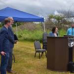 Despite a spontaneous summer rain squall, Thursday’s events were marked with a sense of jubilation as the long-imagined flood protection project begins to take physical form. U.S. Sen. Maria Cantwell was among the speakers for the event and stressed the need for the protect to help encourage reinvestment and economic develop in the Grays Harbor community. Allen Leister | The Daily World