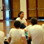 RYAN SPARKS | THE DAILY WORLD The Minnesota Timberwolves CJ Elleby takes questions from camp participants at the Hoquiam Youth Basketball Camp on Thursday, Aug. 4, 2022 at Hoquiam High School.
