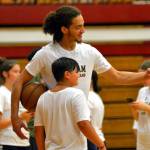 RYAN SPARKS | THE DAILY WORLD NBA player CJ Elleby takes a selfie with a future NBA hopeful at the Hoquiam Youth Basketball Camp on Thursday at Hoquiam High School.