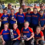 SUBMITTED PHOTO Elma Extremes 12U team placed third at the NAFA Summer Nationals July 28-31 in Newberg, Oregon. Pictured are (bottom row, from left): Mykah Longshore, Annika Luellen, Brooklynn Brown, Emelia Kohn. Middle row, from left: Taylor Galvin, Maddie Baker, Hana Lessard, Ava Horst, Olivia McBride, Jordan Trudell, Abigail McBride. Top row: (front row, from left): Head coach Russell Luellen, assistant coaches Samson Kohn, Jamie McBride.