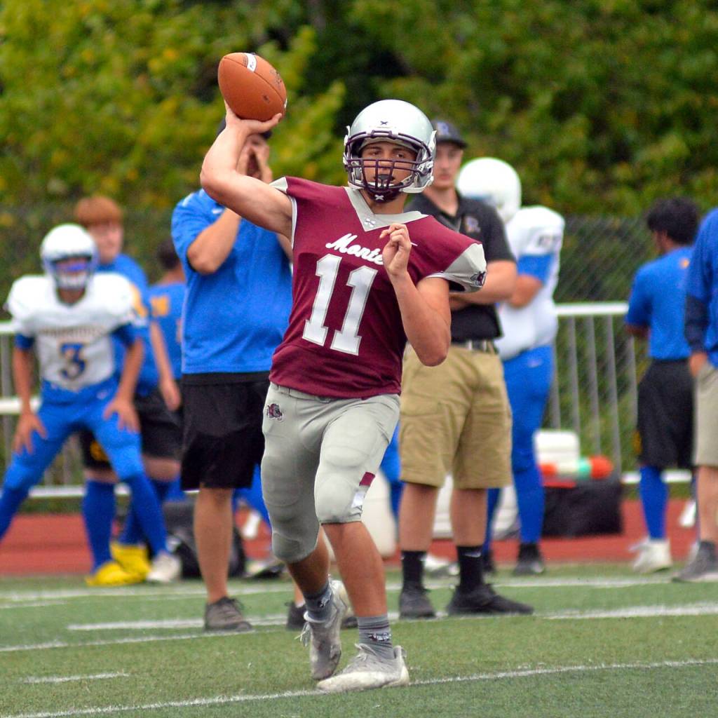 DAILY WORLD FILE PHOTO 
Montesano quarterback Jayden McElravy throws a pass during the Montesano Football Jamboree on Friday, Aug. 26, 2022 in Montesano.