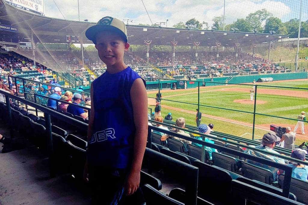 SUBMITTED PHOTO Montesano Little Leaguer Kesten Delia poses for a photo during a Little League World Series game in late August at Lamade Stadium in Williamsport, Penn.