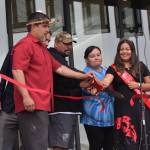 Matthew N. Wells | The Daily World 
Quinault Indian Nation President Guy Capoeman (left) cuts the Quinault Wellness Center ceremonial ribbon with other members of the Quinault Tribe on Aug. 31, 2022, in Aberdeen. The treatment center is excepted to have its grand opening on Oct. 3.