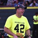 Matthew N. Wells | The Daily World
John Larson, director for Polson Museum, got into the fun of the Loggers Playday Show on Saturday, Sept. 10, 2022, at Olympic Stadium. He competed in the obstacle pole, the Ma and Pa bucking, local double buck, and the local power saw bucking. He admitted it wasnt easy. Pulling the saw is one of the most strenuous things, Larson said. You get halfway down and youre like, Jesus, Im only halfway. 