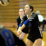 DAILY WORLD FILE PHOTO
Elmas Brooklyne Swarts (6) had 14 kills in leading the Eagles to a 3-2 comeback win against Columbia-White Salmon on Monday, Aug. 12, 2022 in Elma.