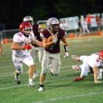 RYAN SPARKS | THE DAILY WORLD 
Montesano running back Ethan Blundred (7) rushed for 124 yards in a 57-12 victory over Castle Rock on Friday in Montesano.