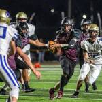 PHOTO BY ERIC TRENT Raymond-South Bend quarterback Austin Snodgrass (3) ran for three touchdowns in a 34-2 win over Adna on Friday, Sept. 23, 2022 at South Bend High School.