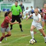 RYAN SPARKS | THE DAILY WORLD Elma forward Beta Valentine, right, dribbles against Hoquiams Suzie Black (2) during the Eagles 4-0 victory on Tuesday at Olympic Stadium in Hoquiam.