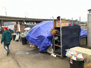 photos by Michael Wagar | The Daily World
A homeless camp along the railroad tracks near the Chehalis River Bridge has city officials and area business owners searching for a solution to a difficult situation.