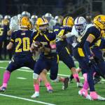 RYAN SPARKS | THE DAILY WORLD Aberdeen quarterback Grady Springer (4) drops back to pass during Aberdeens 35-8 victory over Rochester on Friday, Oct. 14, 2022 at Stewart Field in Aberdeen. Springer threw three touchdown passes in the win.