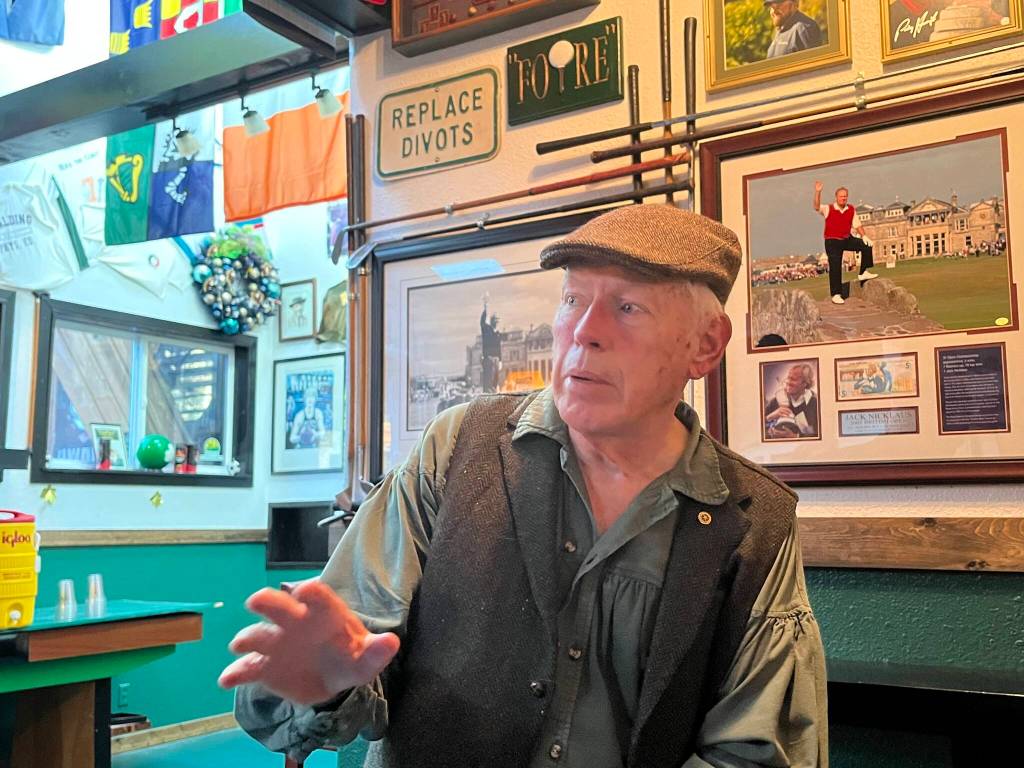 Hank Cramer talks after his performance at Galway Bays 19th annual Celtic Music Fest on Oct. 18 at the Ocean Shores pub and restaurant. The festival will run until Sunday, Oct. 23. (Matt Wells / The Daily World)