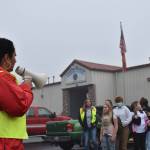 Clayton Franke | The Daily World 
Marlene Perez (left), principal of Pacific Beach Elementary School, provides drill instructions to students Thursday at the fire station in Pacific Beach. The station is a high point in the town and the destination for students evacuating from the school in the event of a tsunami.