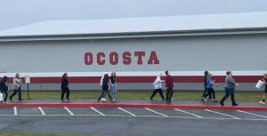 Michael S. Lockett / The Daily World 
Students at Ocosta Junior-Senior High School walk to the adjacent vertical tsunami shelter on Oct. 20 as part of the Great ShakeOut, a statewide tsunami drill.