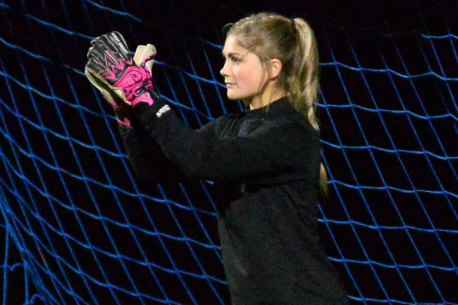 RYAN SPARKS | THE DAILY WORLD 
Montesano goal keeper Riley Timmons made three saves in the Bulldogs 3-1 win in a penalty-kick shootout to defeat Elma 2-1 on Thursday in Elma.