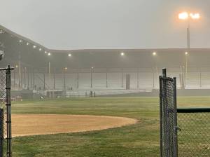 Michael S. Lockett / The Daily World
Hoquiam police are investigating a suspicious fire reported early Thursday morning, Oct. 20, at Olympic Stadium.