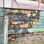 Provided photo 
A patch of fire damage in Olympic Stadium shows what might have been if not for a timely call to 911, and quick access from Hoquiam Firefighters inside the stadium.