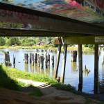 Matthew N. Wells / The Daily World 
The underbelly of Young Street Bridge, which shows graffiti artwork that commemorates the local history of Grays Harbors biggest music star, Kurt Cobain, may come down in the next few years along with the bridge itself. The bridge is due to be replaced starting in 2026. The new bridge has an anticipated opening date of October 2027.