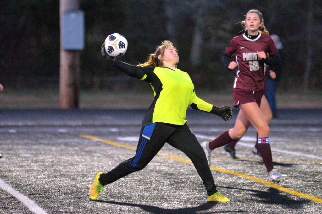 RYAN SPARKS / THE DAILY WORLD 
Elma goal keeper Emmie Spencer earned a clean sheet in regulation and made a key save in a penalty-kick shootout to help lead the Eagles to a 1A District 4 Championship on Saturday, Nov. 5, in Tenino.