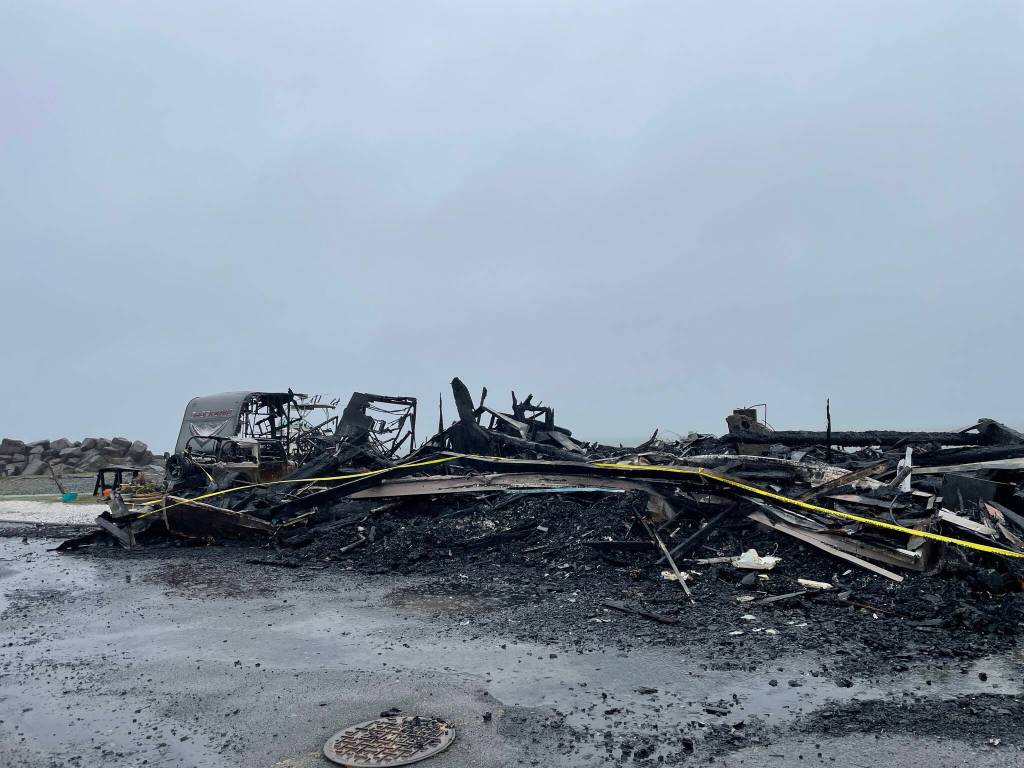 Michael S. Lockett / The Daily World 
A fire in the early morning of Friday, Nov. 4 destroyed the Harbor Resort in Westport.